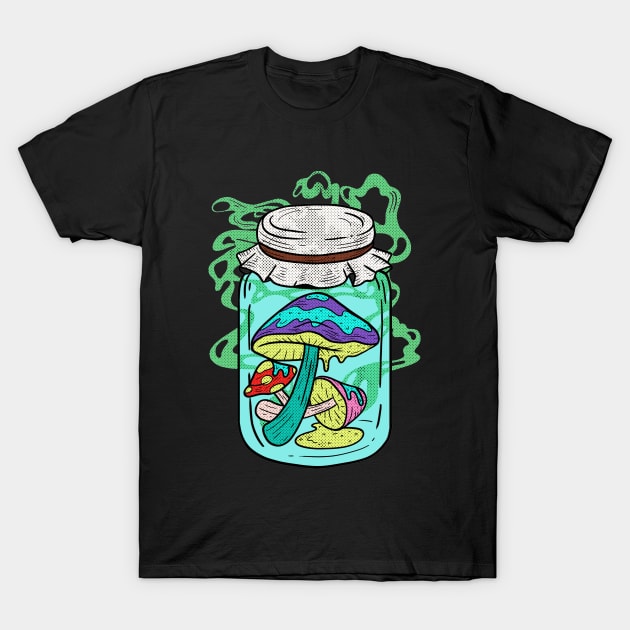 Psychedelic Mushrooms Mason Jar T-Shirt by Mooxy